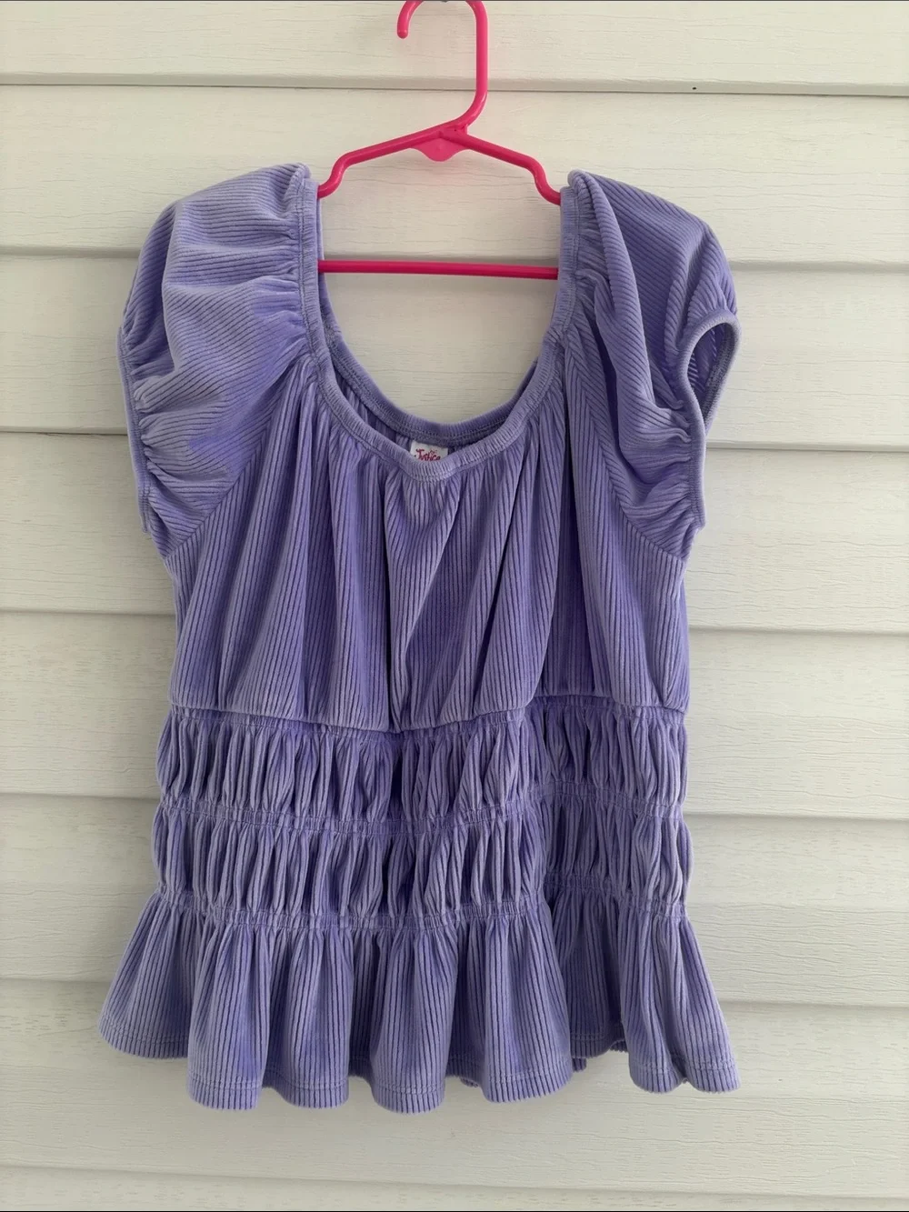 Justice Purple Smocked Ruffle Top Girls Size Large 12/14 | Cottagecore Peplum